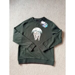 Mountain and Isles Wolf Graphic Crewneck Sweatshirt Green Size Med Embroidered